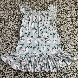REBECCA TAYLOR COTTON GREY FLORAL OFF-THE-SHOULDER MINI DRESS SIZE MEDIUM